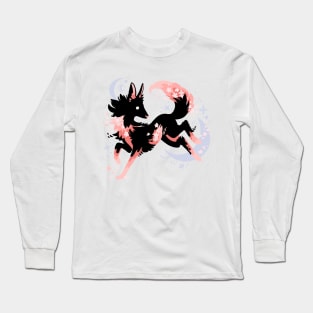 Cherry Blossom Wolf Drawing Long Sleeve T-Shirt